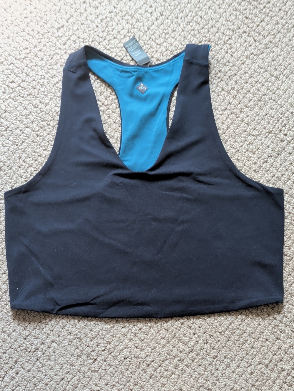 Prana Teal Navy Reversible Racerback Sports Bra Top Yoga XL